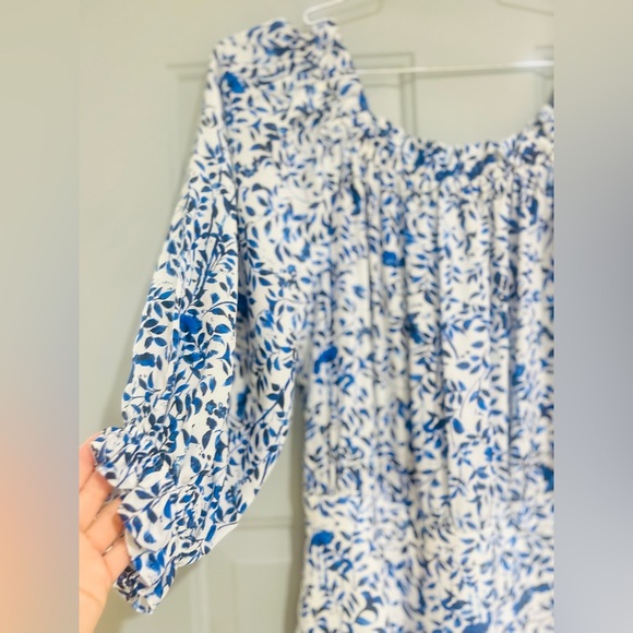 SALONI Grace off-the- shoulder Silk Midi Dress in Porcelain Print size 12 US - Picture 5 of 14